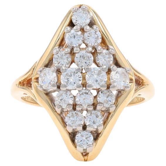 Spark Diamond Cluster Cocktail Ring - Yellow Gold 14k Round Brilliant 1.00ctw For Sale