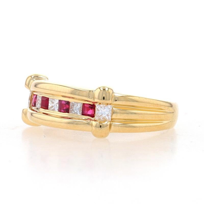 Princess Cut Spark Diamond & Ruby Band - Yellow Gold 18k Princess .48ctw Ring For Sale