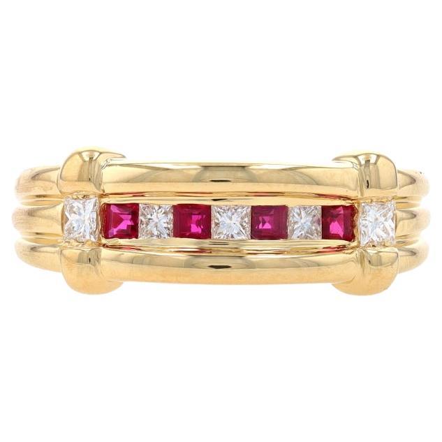 Spark Diamond & Ruby Band - Yellow Gold 18k Princess .48ctw Ring For Sale