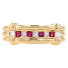 Spark Diamond & Ruby Band - Bague en or jaune 18k Princesse .48ctw