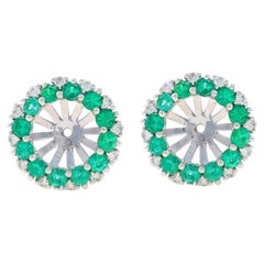 Spark Emerald Diamond Halo Earring Enhancers White Gold 18k .89ctw Stud Jackets