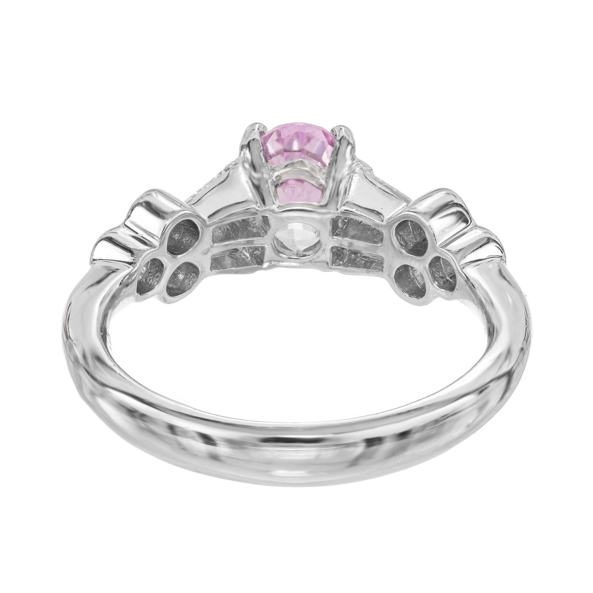 Spark GIA 1.36 Carat Pink Oval Sapphire Diamond Platinum Engagement Ring In Good Condition For Sale In Stamford, CT