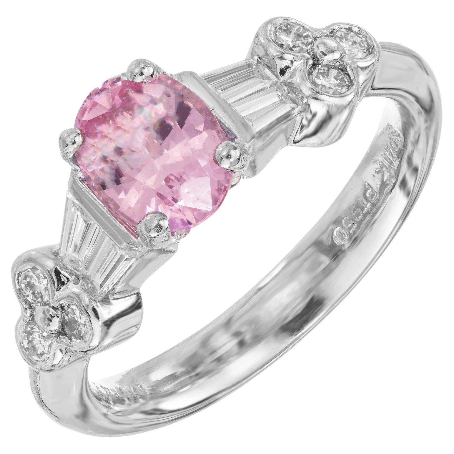 Spark GIA 1.36 Carat Pink Oval Sapphire Diamond Platinum Engagement Ring