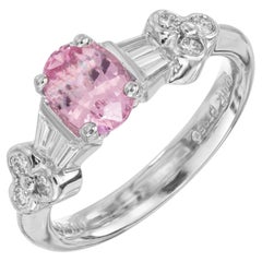 Spark GIA 1.36 Carat Pink Oval Sapphire Diamond Platinum Engagement Ring