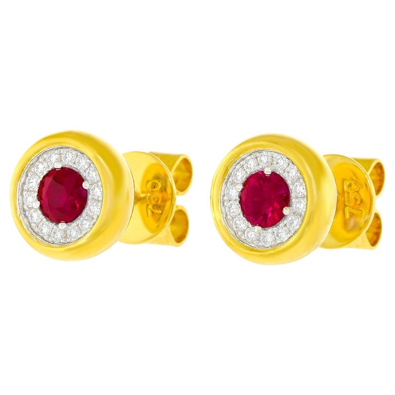 Spark Ruby and Diamond Stud Earrings For Sale at 1stDibs