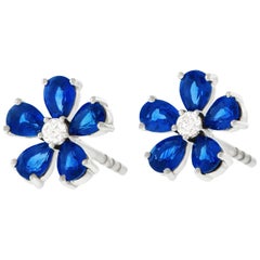 Spark Sapphire and Diamond Set Gold Flower Earrings Spark Sapphire and Diamond Set Gold Flower Earrings