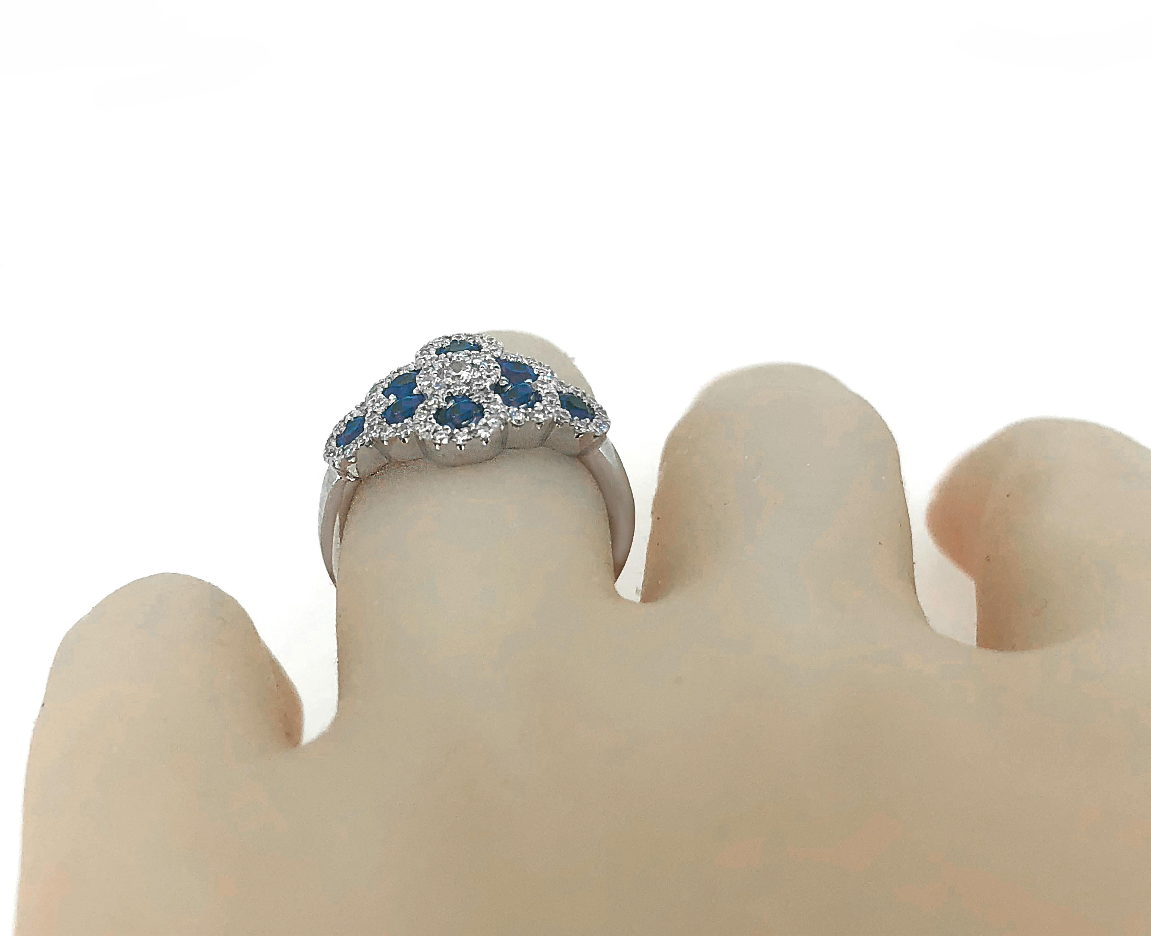 Women's Spark Sapphire Diamond 18K White Gold Engagement Ring