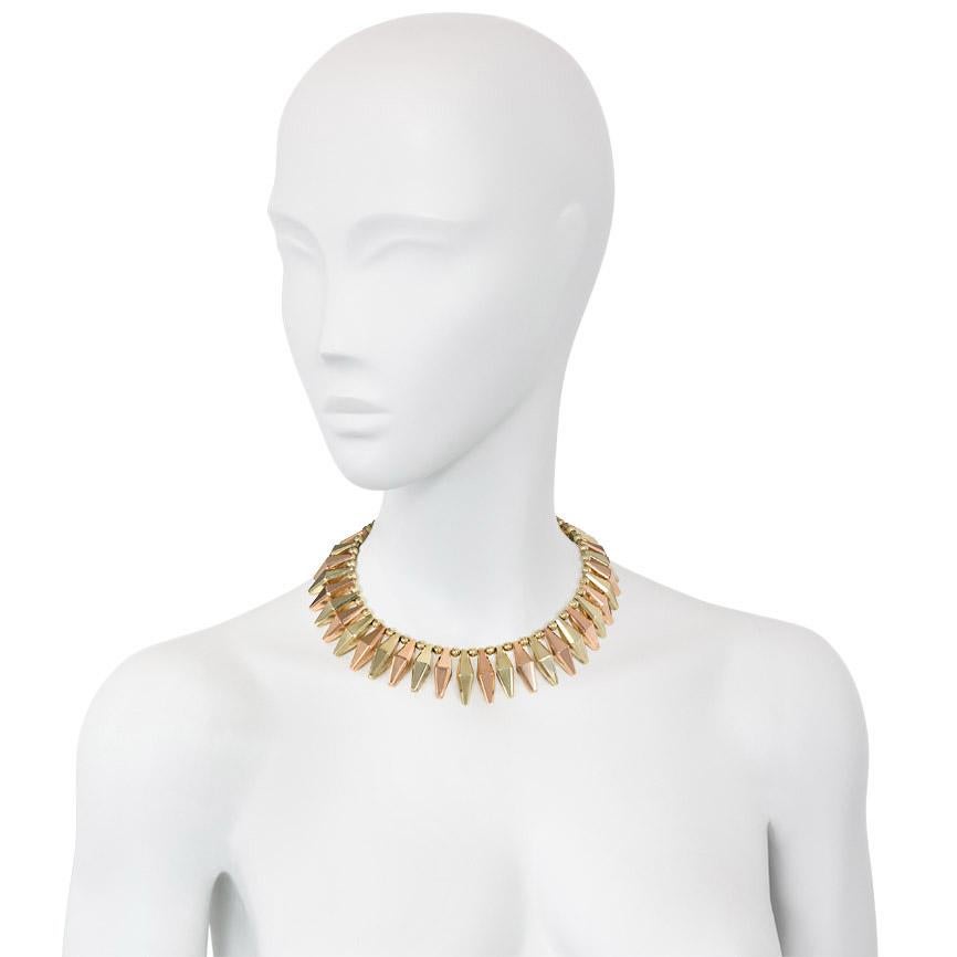 Sparkes Retro Two-Color Gold Fringe Necklace with Navette-Shaped Links In Good Condition In New York, NY