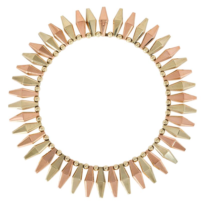 Sparkes Retro Two-Color Gold Fringe Necklace with Navette-Shaped Links