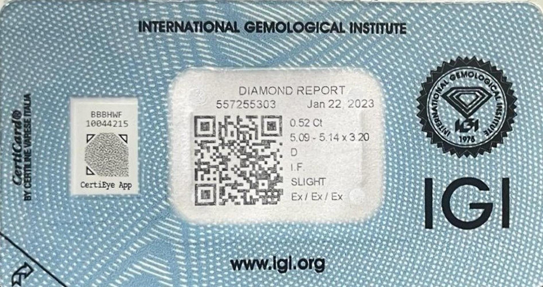 Diamant naturel étincelant de 1 pc sans défaut avec 0,52 ct.  Certificat rond D IF IGI en vente 1
