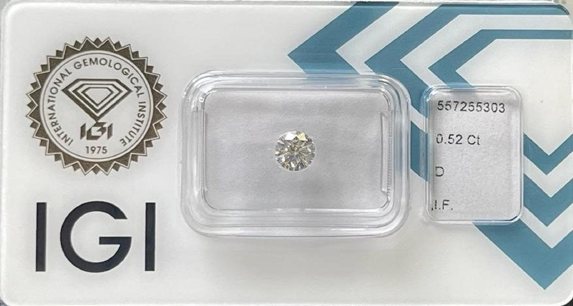 Sparking 1 Pc Flawless Natural Diamond with 0.52 Ct Round D IF IGI Certificate For Sale 2