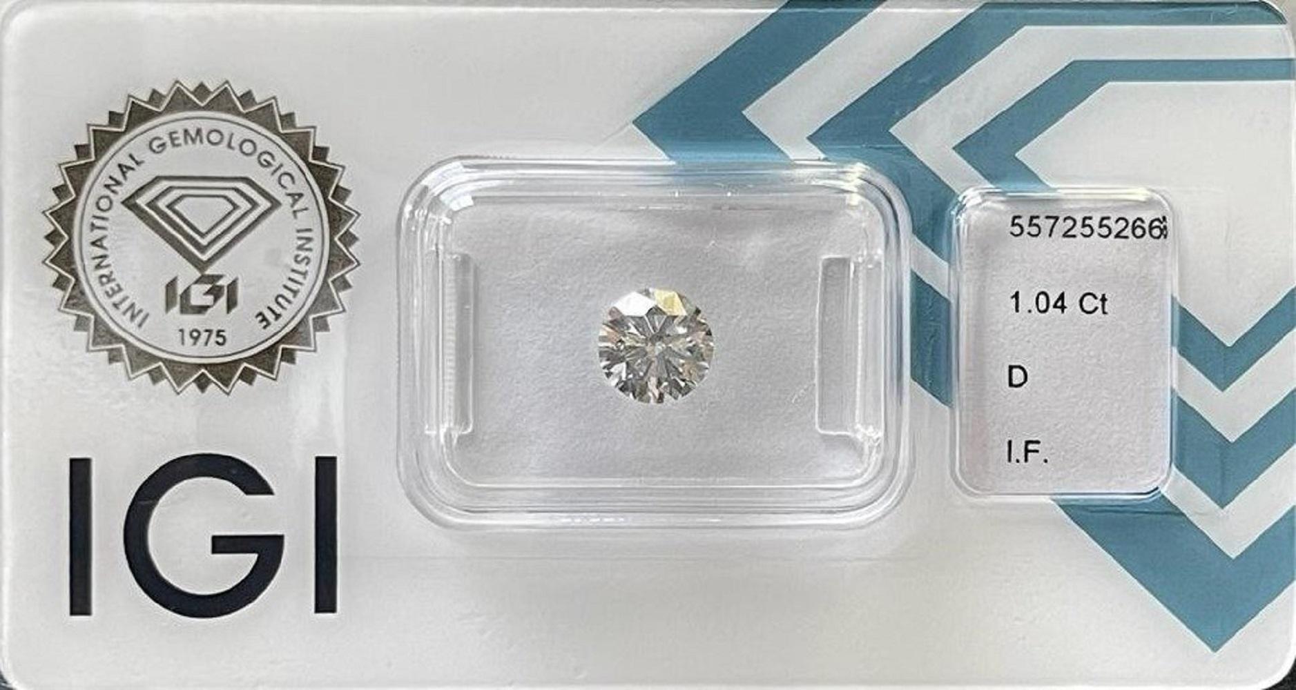 Sparking 1 Pc Flawless Natural Diamond with 1.04 Ct Round D IF IGI Certificate For Sale 3