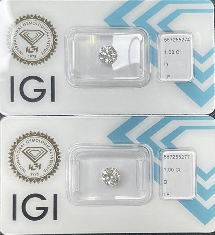 Sparking 2 Pcs Flawless Natural Diamonds with 2.0 Ct Round D IF IGI Certificate 1