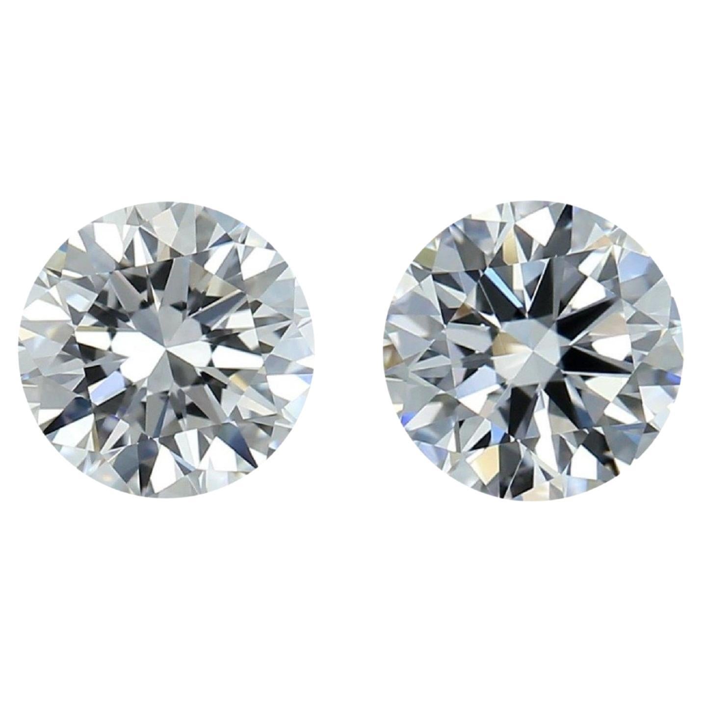 Sparking 2 Pcs Flawless Natural Diamonds with 2.0 Ct Round D IF IGI Certificate