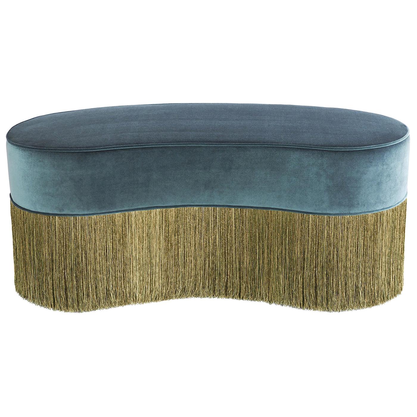 Sparkle Bean Green Ottoman with Gold and Green Fringe