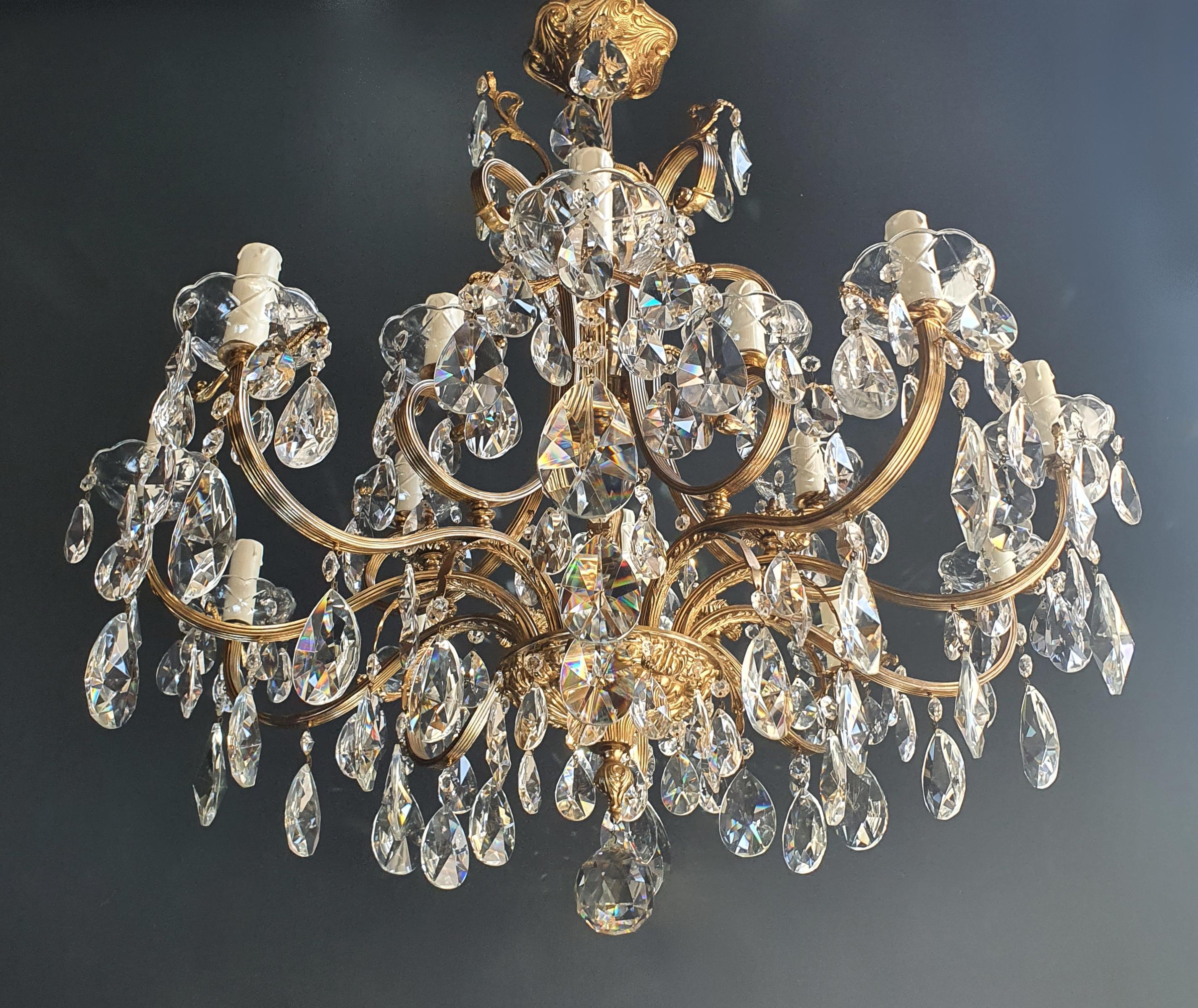 European Sparkle Crystal Brass Candelabrum Antique Chandelier Ceiling Lustre Art Nouveau
