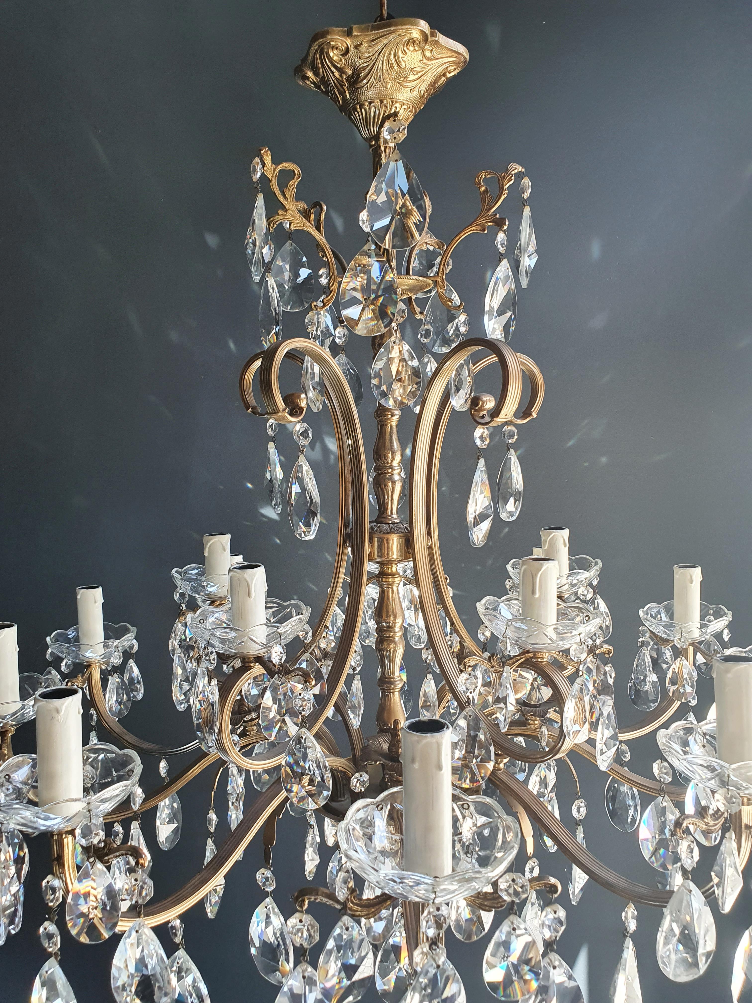 Hand-Knotted Sparkle Crystal Brass Candelabrum Antique Chandelier Ceiling Lustre Art Nouveau