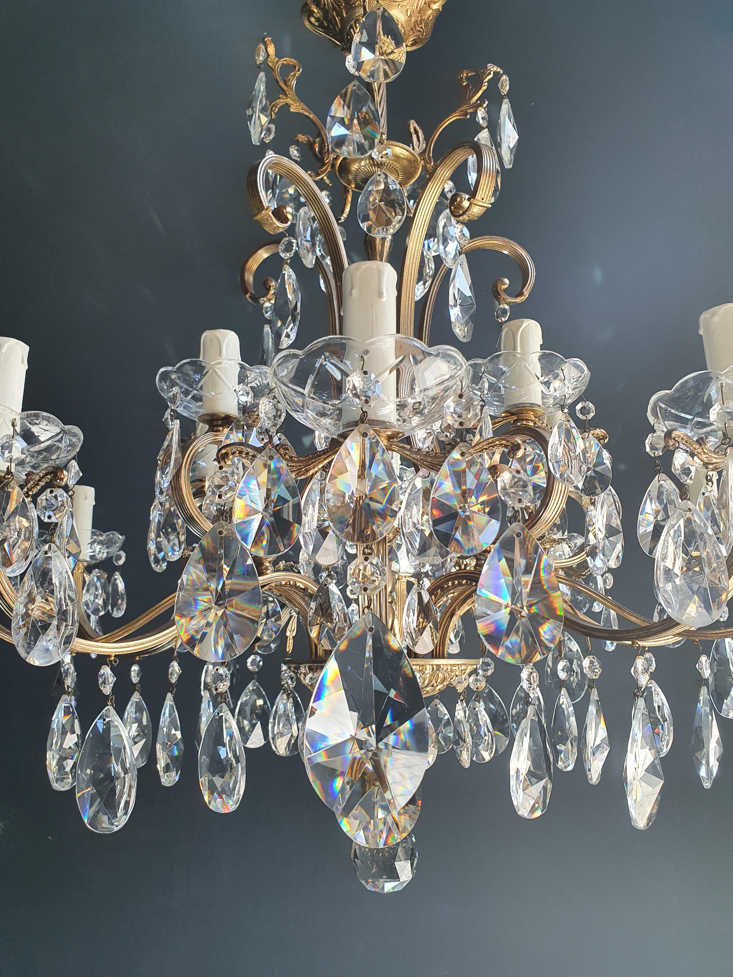 Sparkle Crystal Brass Candelabrum Antique Chandelier Ceiling Lustre Art Nouveau In Good Condition In Berlin, DE