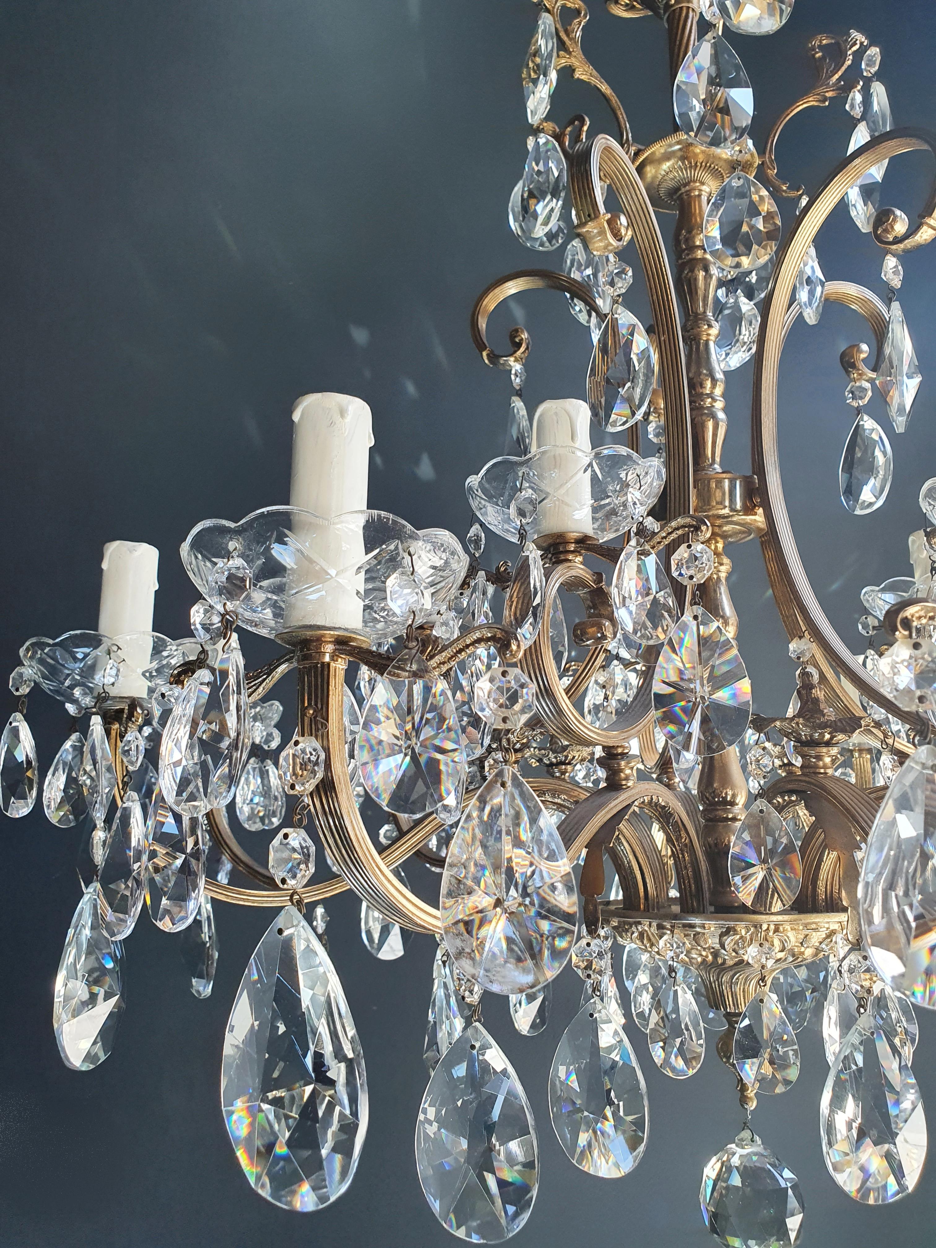 Mid-20th Century Sparkle Crystal Brass Candelabrum Antique Chandelier Ceiling Lustre Art Nouveau