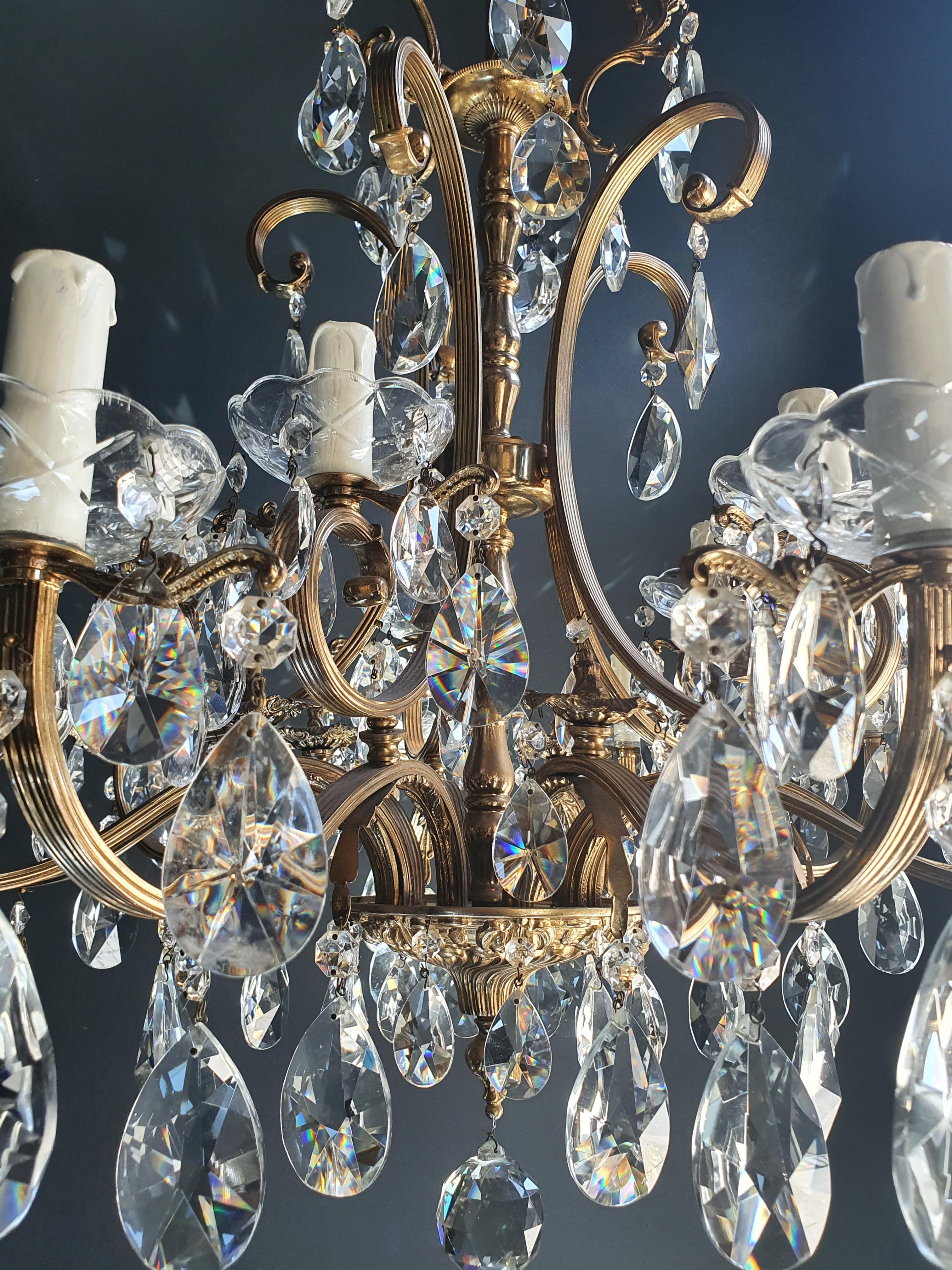 Wire Sparkle Crystal Brass Candelabrum Antique Chandelier Ceiling Lustre Art Nouveau