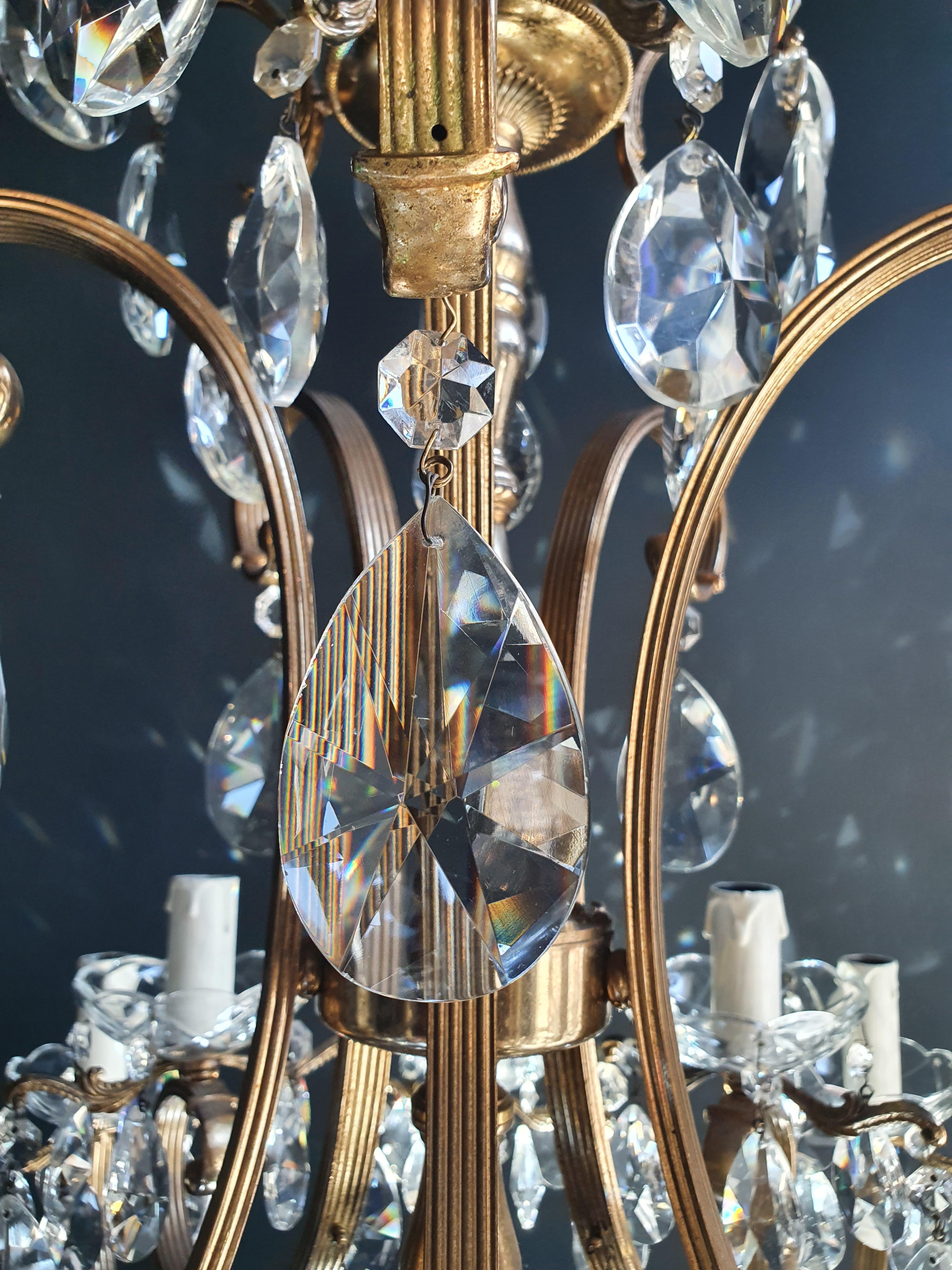 Sparkle Crystal Brass Candelabrum Antique Chandelier Ceiling Lustre Art Nouveau 1