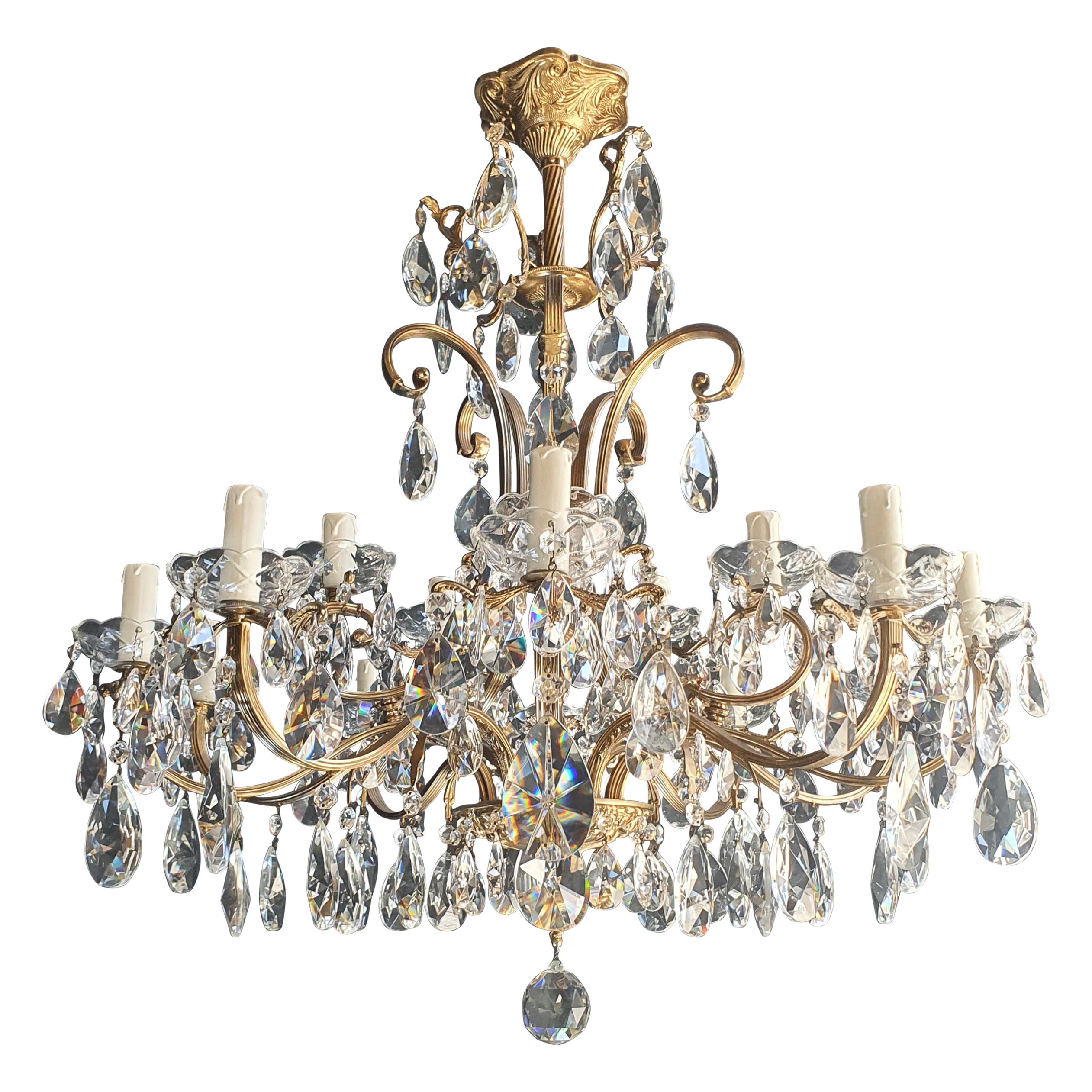 Sparkle Crystal Brass Candelabrum Antique Chandelier Ceiling Lustre Art Nouveau