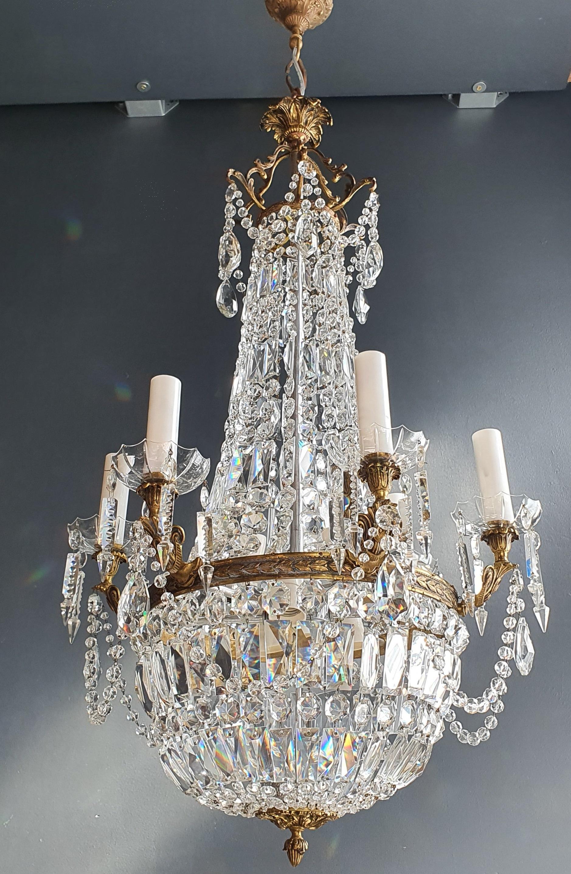 Mid-20th Century Sparkle Empire Sac a Pearl Chandelier Crystal Gold Basket Antique Brass Classic