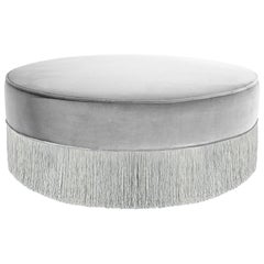 Sparkle Gray Ottoman with Silver Fringe