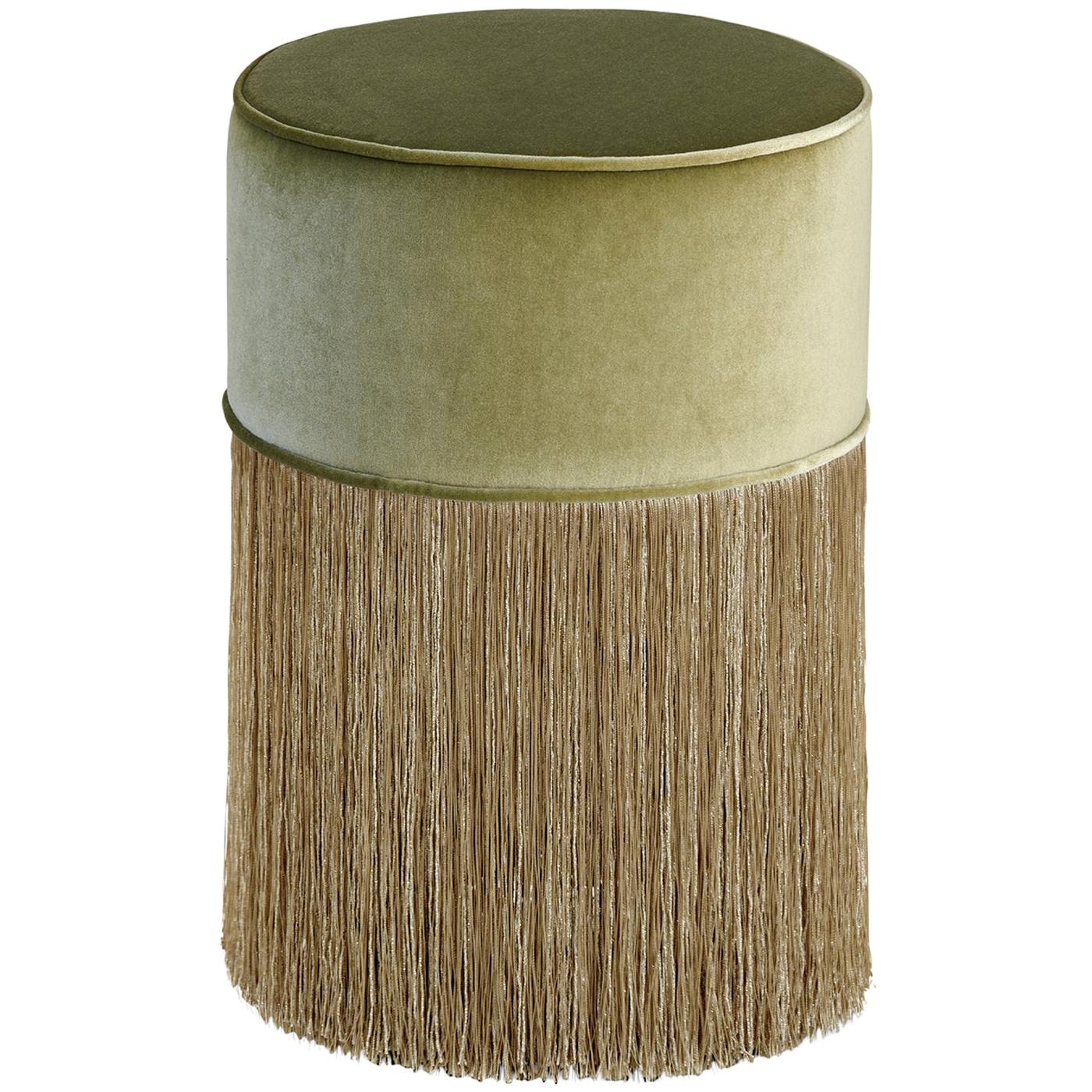 Sparkle Green Pouf with Gold Fringe For Sale