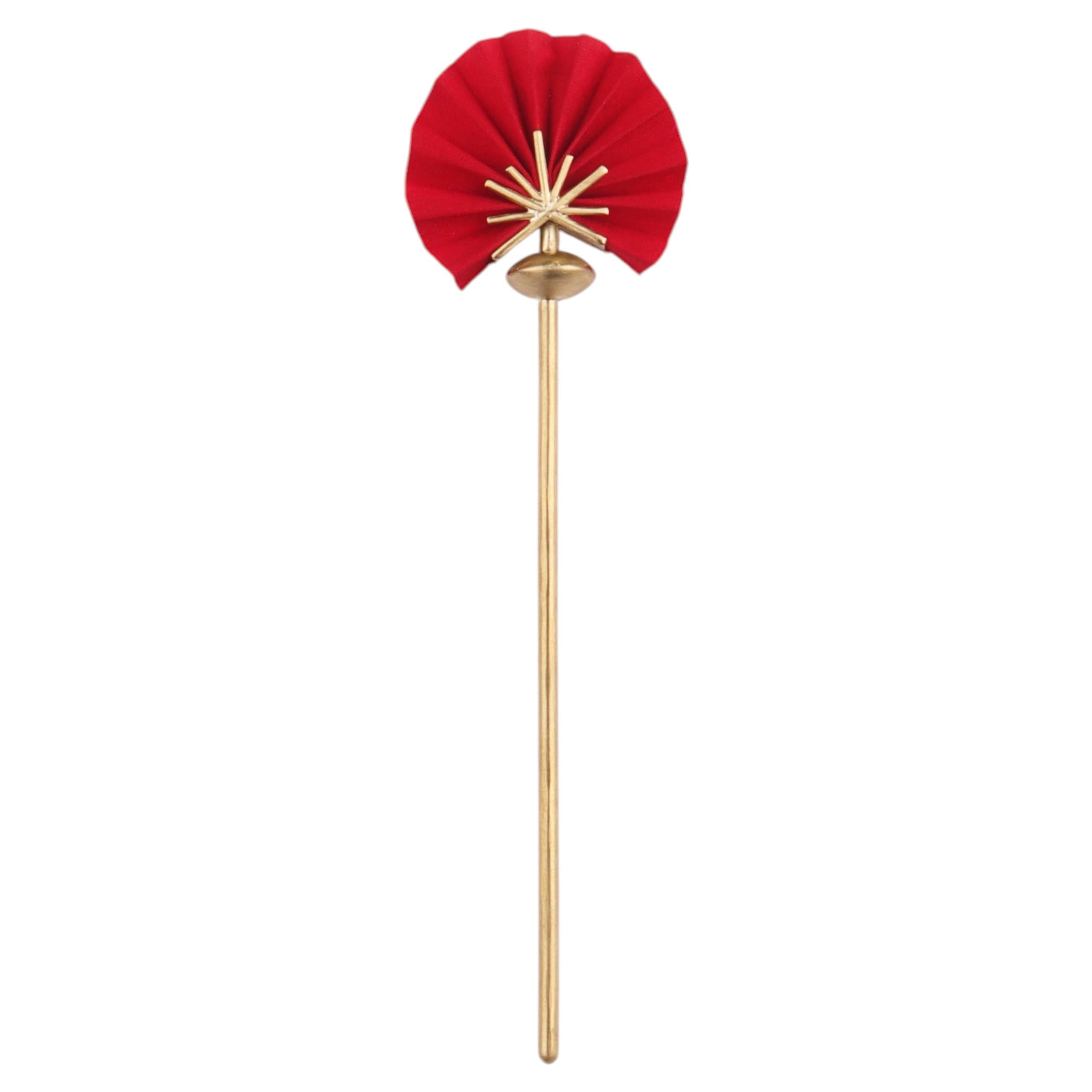 Épingle à cheveux scintillante en soie rouge, bronze et or vermeil 24k par Katerina Makriyianni