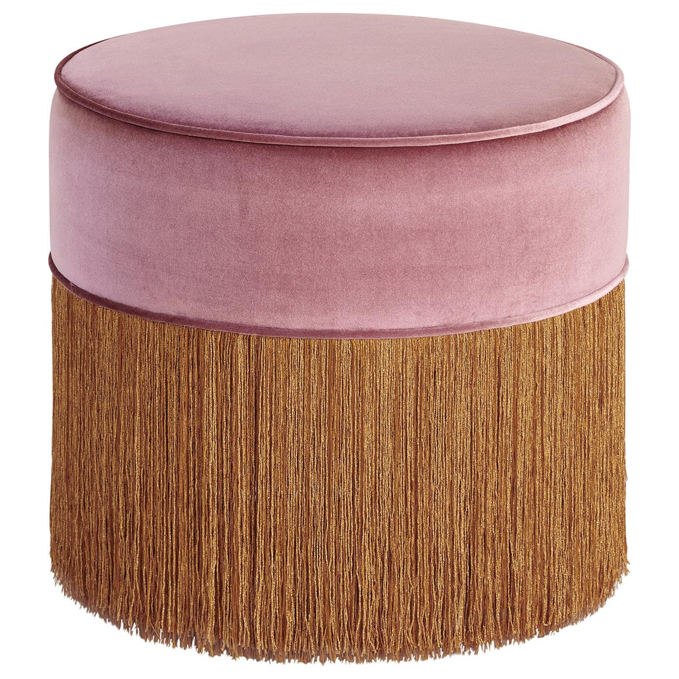 Sparkle Pink Pouf with Copper Fringe For Sale