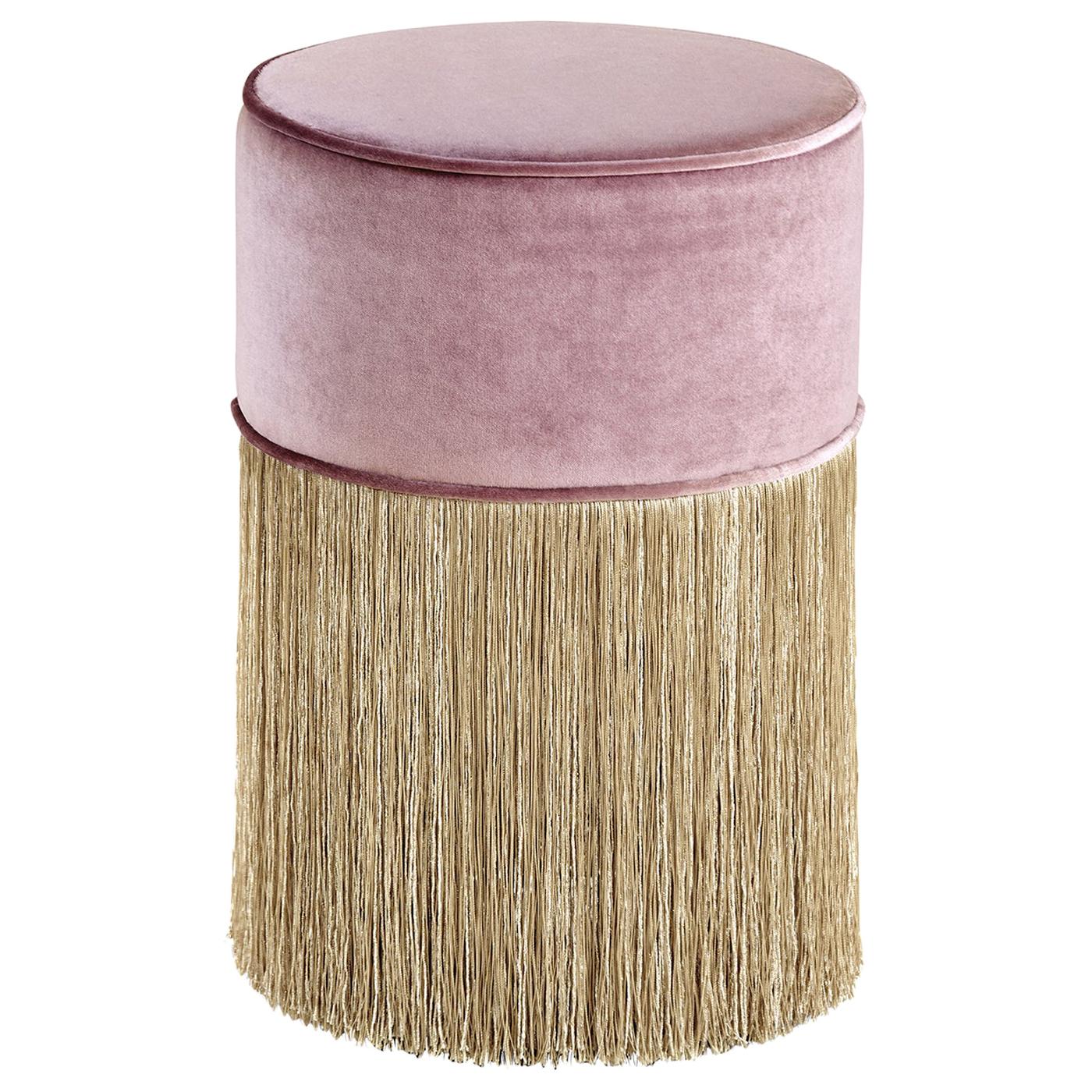 Sparkle Pink Pouf with Gold Fringe