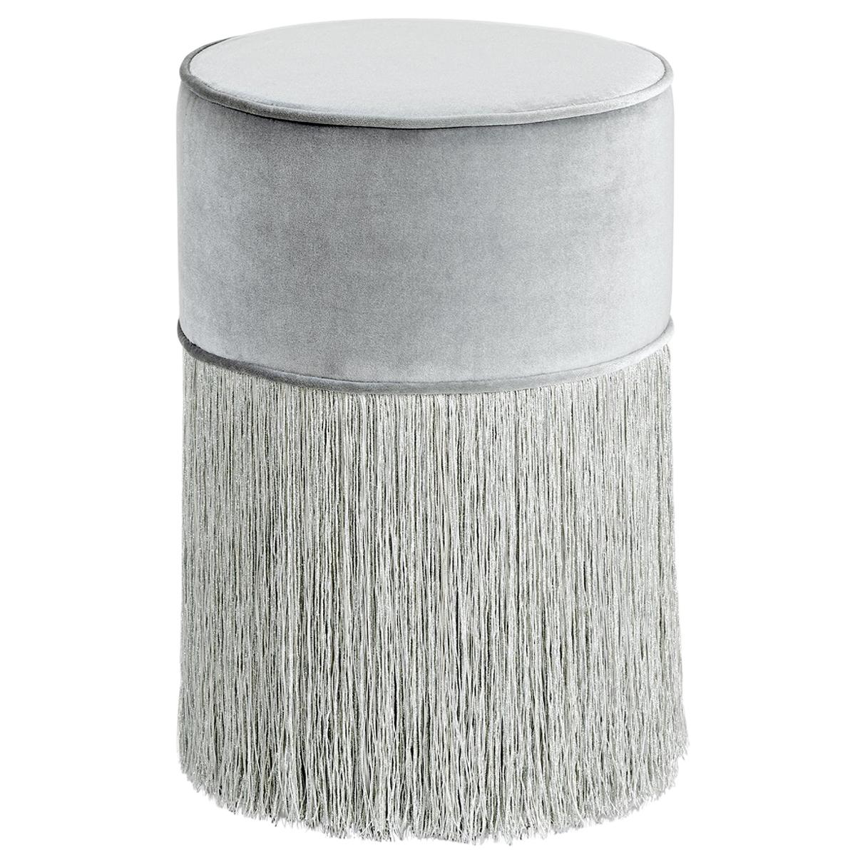 Sparkle Silver Pouf with Silver Fringe For Sale