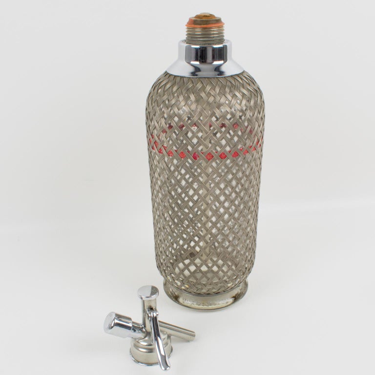 English Soda Siphon Seltzer Glass Wire Mesh Bottle at 1stDibs