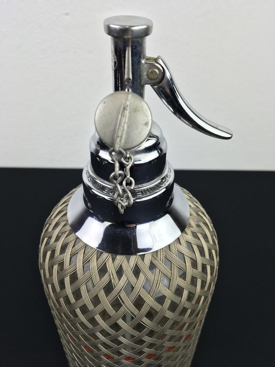 Art Deco Sparklets London Glass Soda Syphon Siphon Botlle Wire Mesh