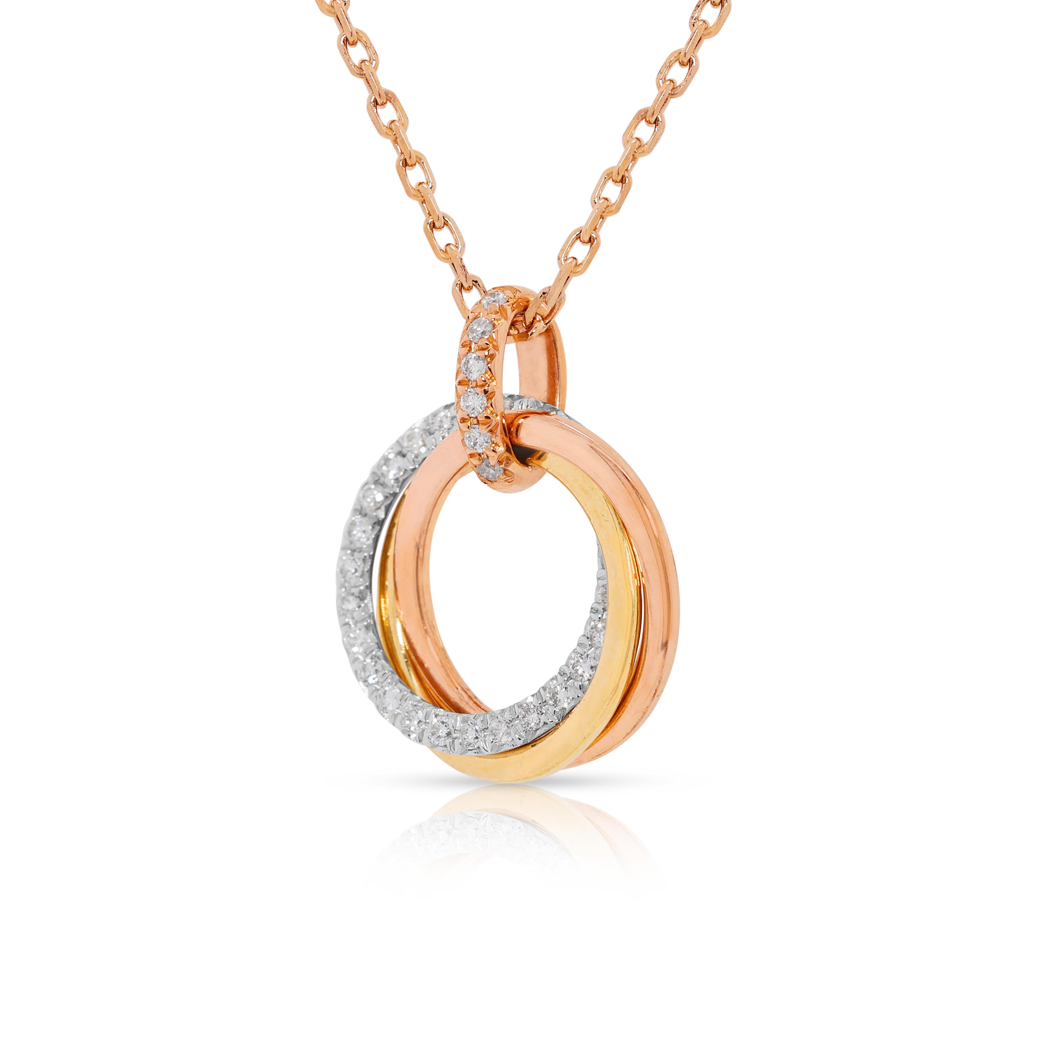 Scintillante collana di diamanti naturali da 0,17 carati in oro tricolore 18 carati In condizioni ottime in vendita a רמת גן, IL