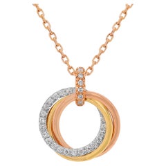 Collier étincelant de 0,17 ct de diamant naturel en or tricolore 18 carats