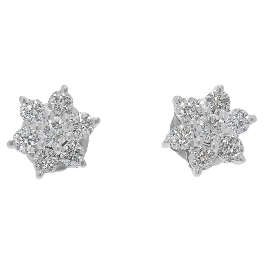 Sparkling 0.22ct Natural Diamond Flower Stud Earrings in 18K White Gold in vendita