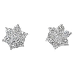 Sparkling 0.22ct Natural Diamond Flower Stud Earrings in 18K White Gold