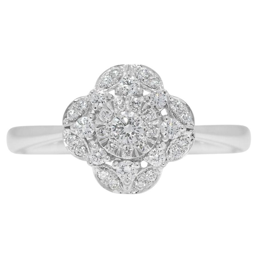 Sparkling 0.28ct Natural Diamond Four-Leaf Clover Cluster 18K White Gold