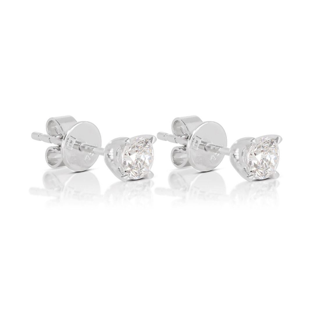 Round Cut Sparkling 0.30ct Round Brilliant Natural Diamond Stud Earrings in 18K White Gold For Sale