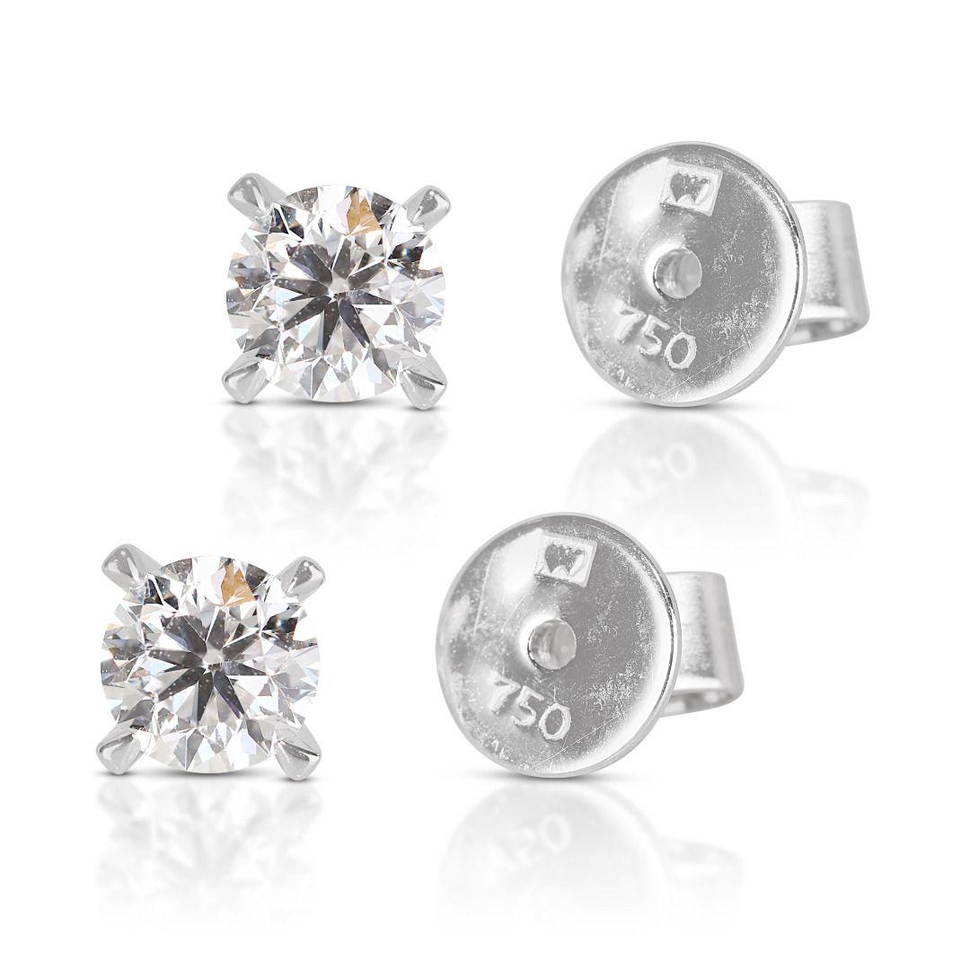 Sparkling 0.30ct Round Brilliant Natural Diamond Stud Earrings in 18K White Gold For Sale 1
