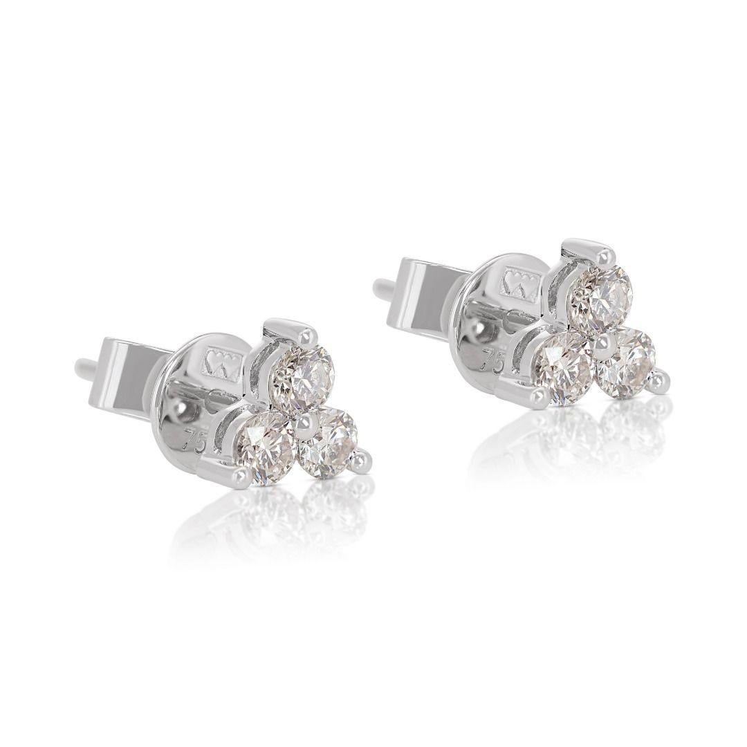 Round Cut Sparkling 0.30ct Three Stone Diamond Stud Earrings in 18K White Gold For Sale