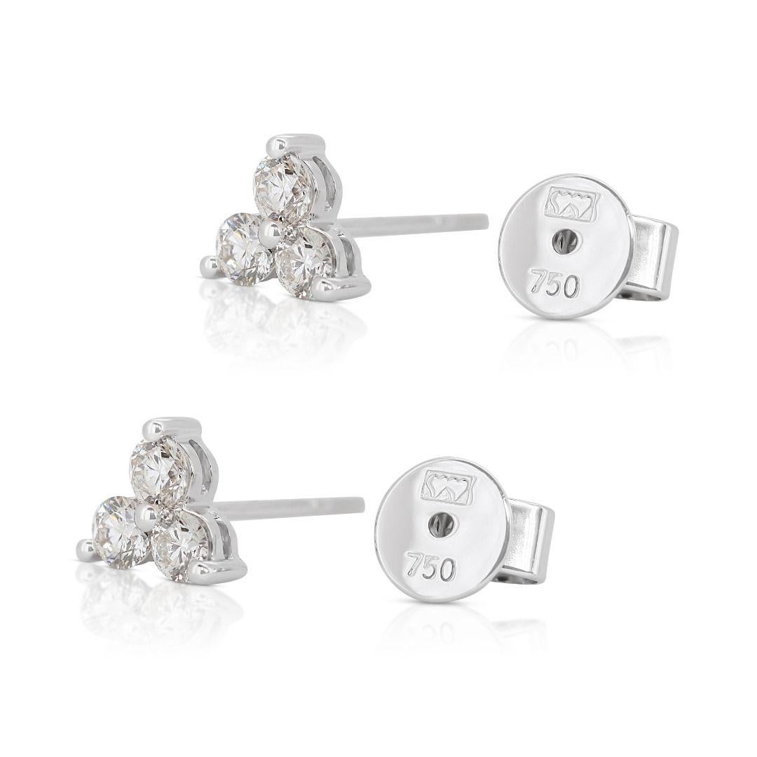 Women's Sparkling 0.30ct Three Stone Diamond Stud Earrings in 18K White Gold For Sale