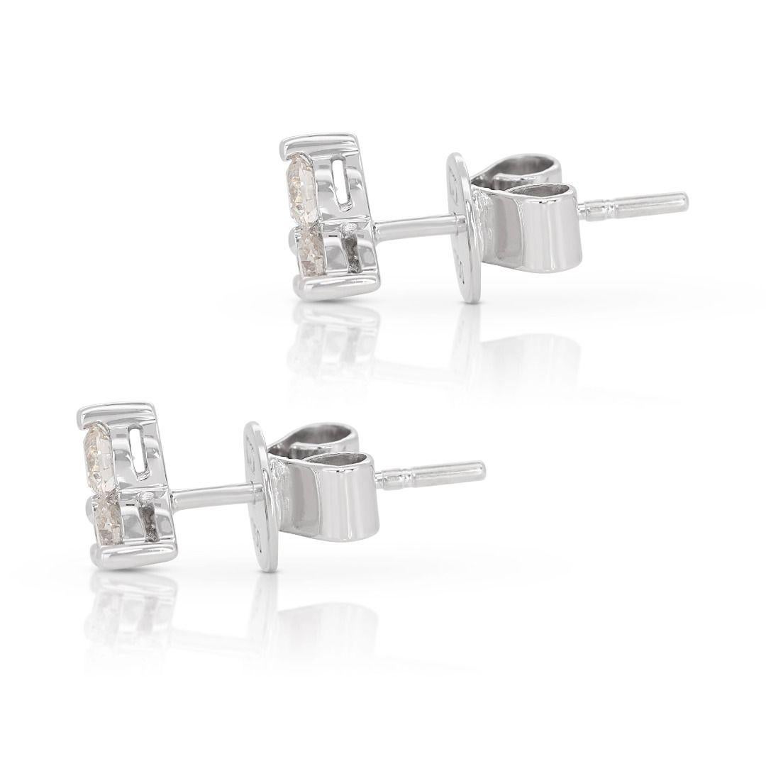 Sparkling 0.30ct Three Stone Diamond Stud Earrings in 18K White Gold For Sale 2