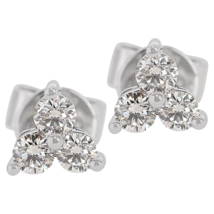 Sparkling 0.30ct Three Stone Diamond Stud Earrings in 18K White Gold For Sale