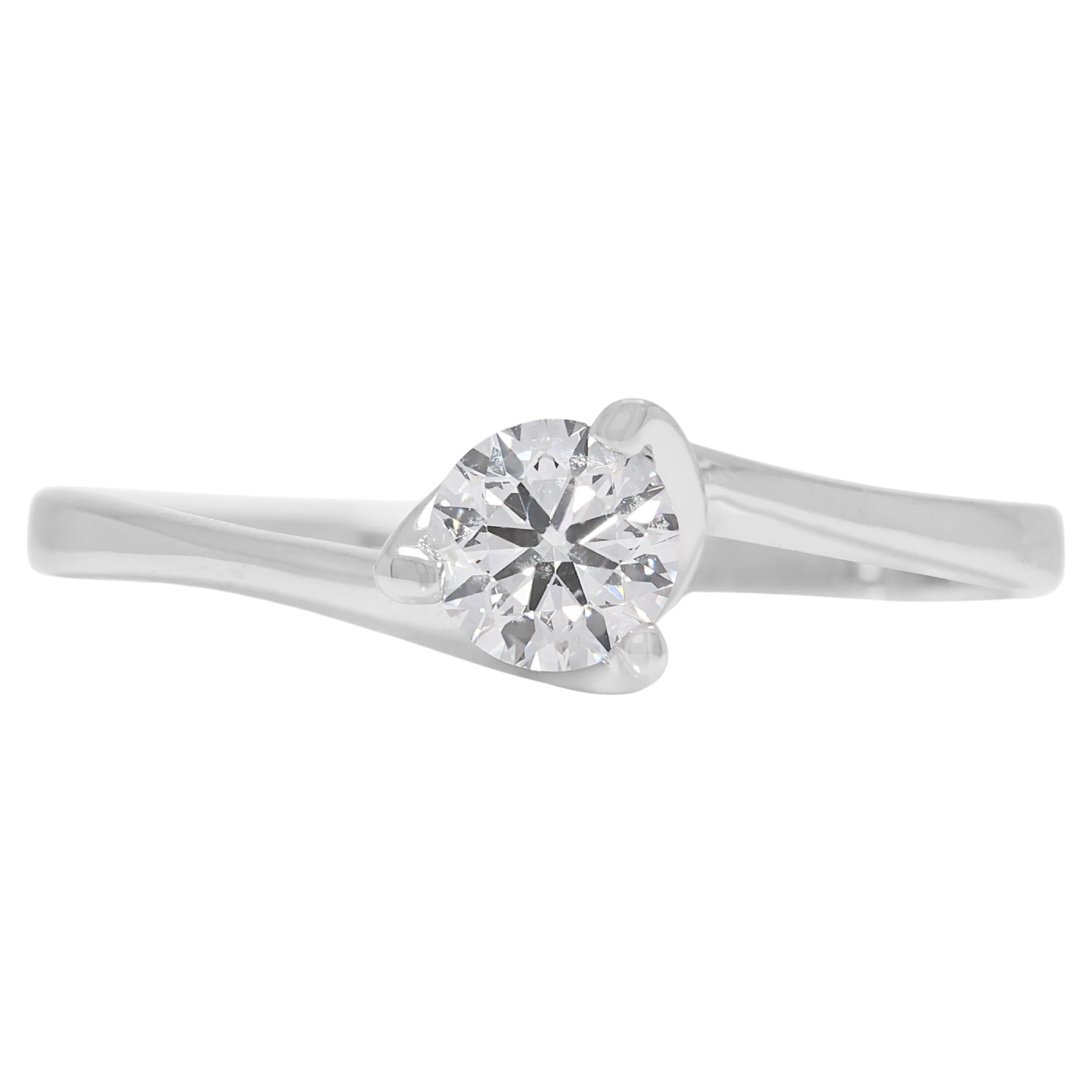Sparkling 0.31ct Natural Diamond Solitaire Ring in 18k White Gold