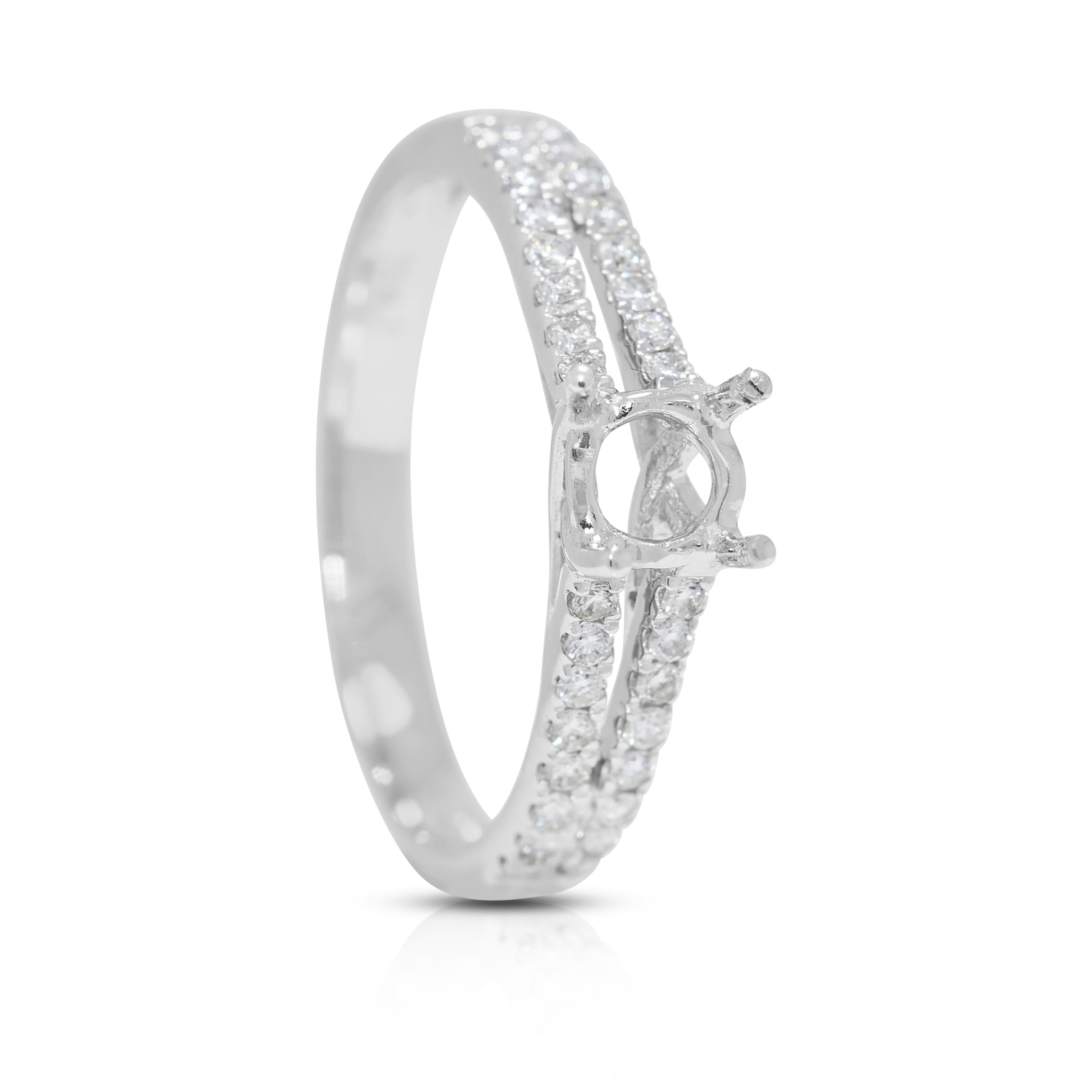 Round Cut Sparkling 0.50ct Natural Diamond Pave Ring Setting in 18K White Gold For Sale