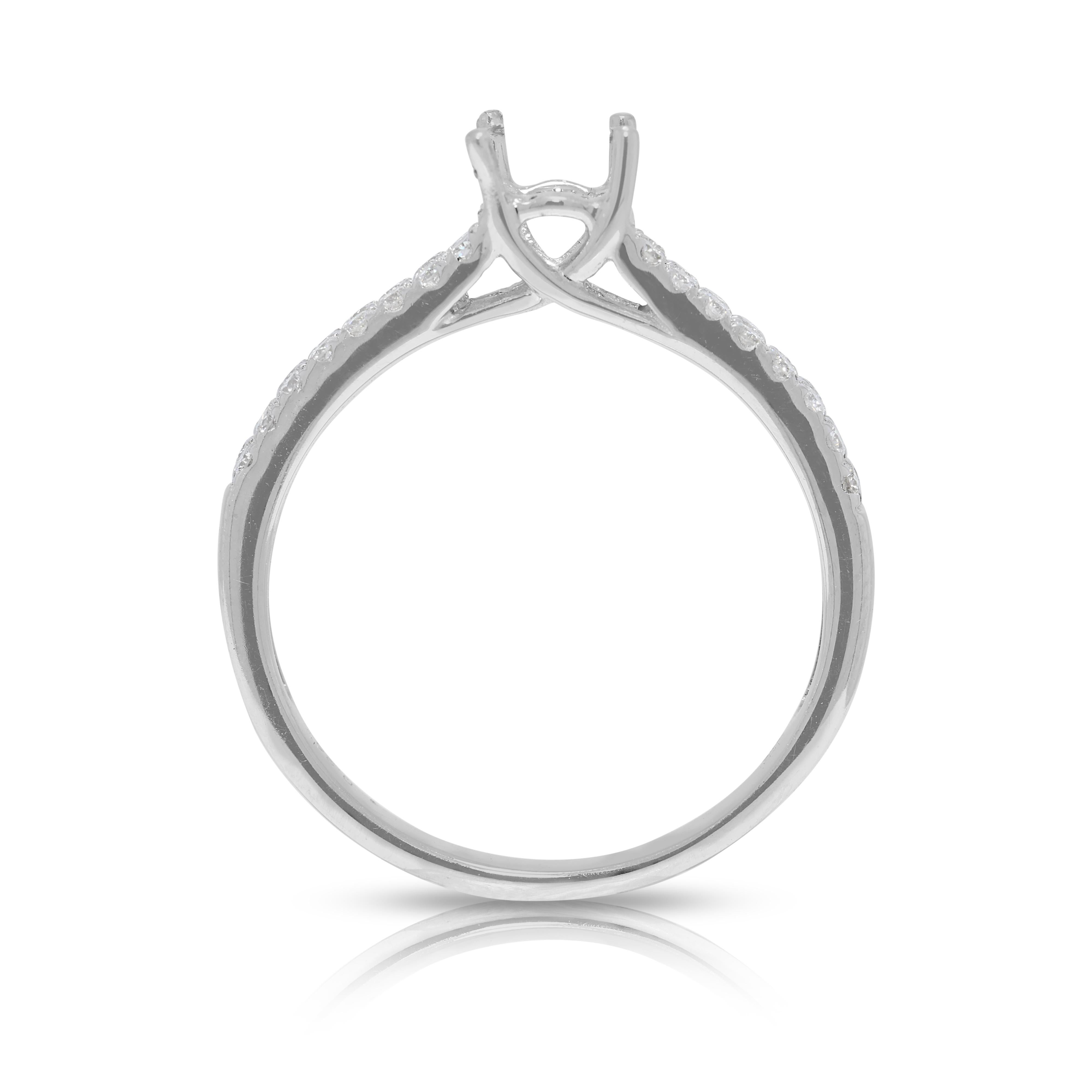 Sparkling 0.50ct Natural Diamond Pave Ring Setting in 18K White Gold For Sale 1