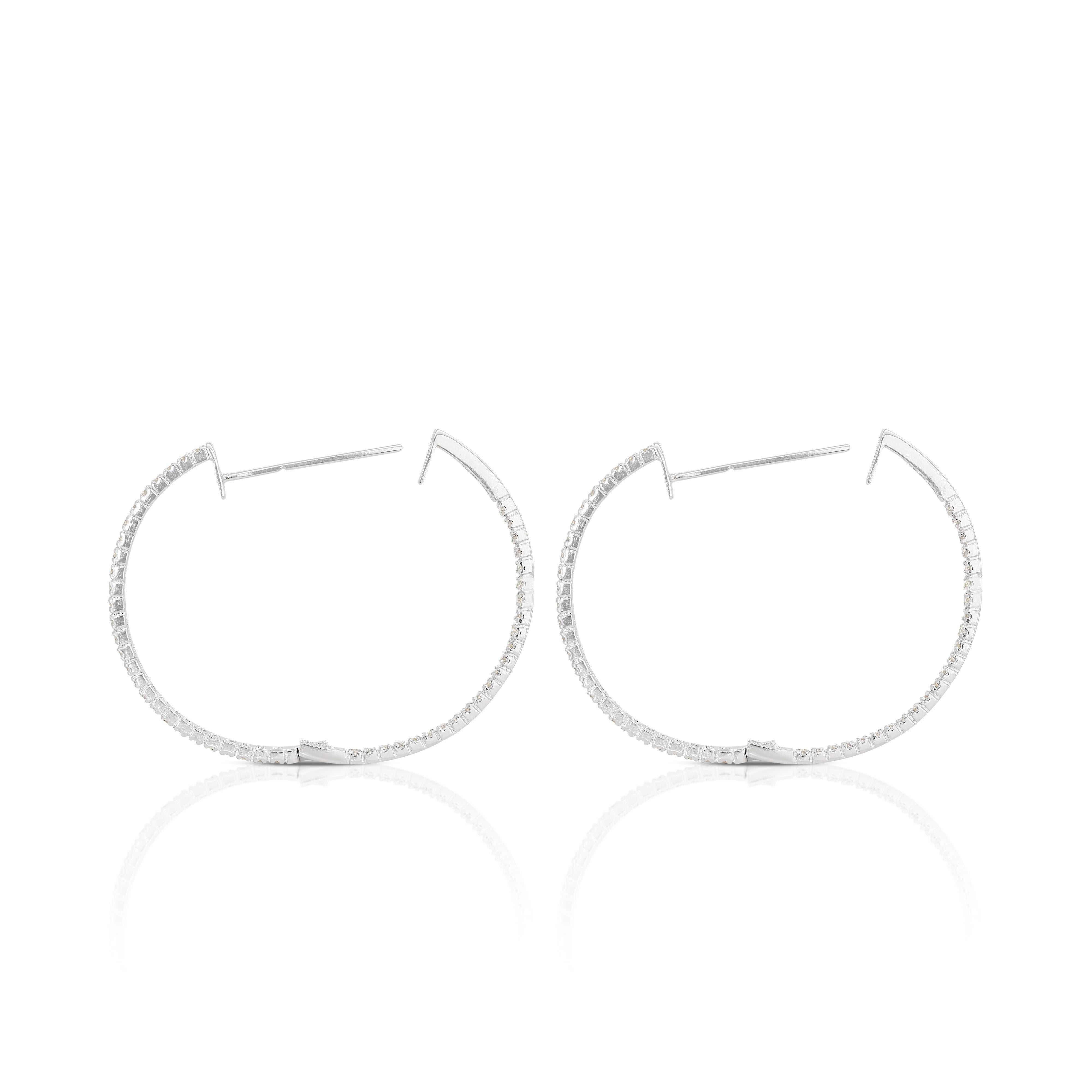 Sparkling 0.51ct Diamond Hoop Earrings in 18K White Gold For Sale 1